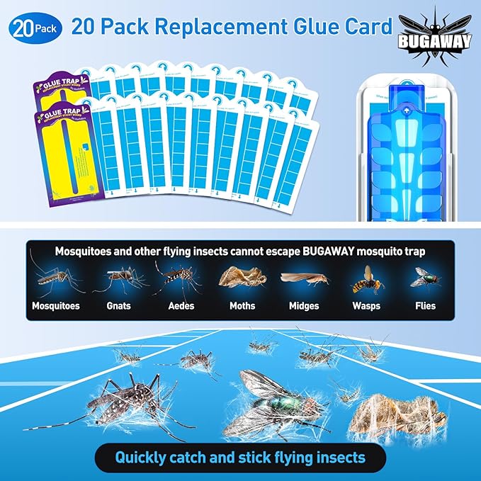 Indoor Fly Trap, Black+White 2 Devices with 20 Refills Fruit Fly Traps for Indoors, Flying Insect Trap Plug in Mosquito Bug Zapper Indoor for Home, Moths Catcher Gnats Traps for House with 9w Blue