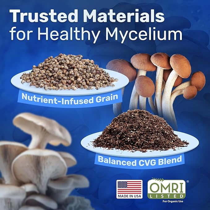 Surfin' Spores All-in-One Mushroom Grow Kit | 6 lb Grow-in-Bag Kit/Monotub Refill | Includes: 2 lb Sterile Grain Bag with Injection Port & 4 lb Organic CVG Substrate | Spores Not Included