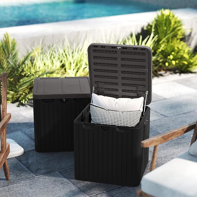 Kingdura 60 Gallon Outdoor Storage Box, Waterproof Resin Deck Box for Indoor and Outdoor Use, Lockable Storage Container for Patio Furniture Cushions Garden Tools (Black, 60 Gallon)