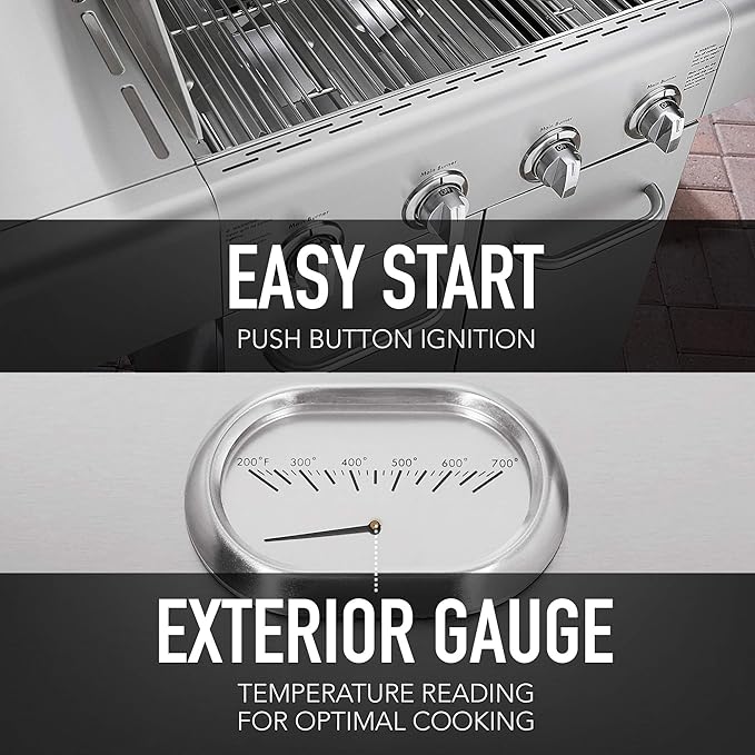 Kenmore 4-Burner BBQ Gas Grill with Searing Side Burner, Stainless Steel Propane Grill, 52,000 BTUs, Cabinet Style, Includes Warming Rack, Electronic Ignition & Stainless Steel Cooking Grates