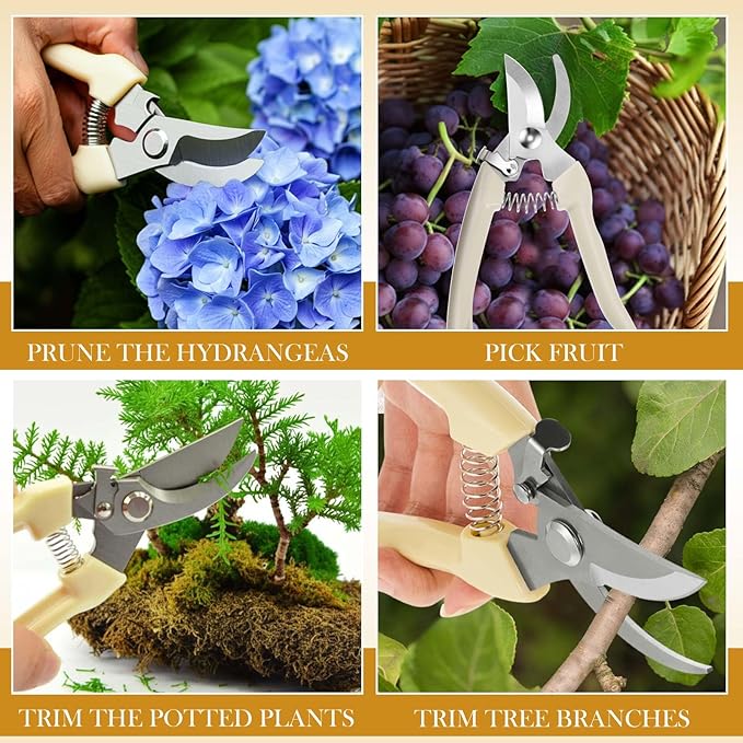 Amylove 24 Pcs Garden Flower Shears Pruning Scissors Heavy Duty Plant Scissors Garden Clippers Hand Bypass Pruner for Gardening Plants Hedge Flower Tree Cutting Miniature Bonsai Modeling(Beige)