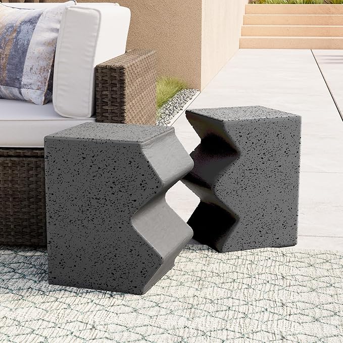 COSIEST Concrete Side Table, Set of 2 Rectangular Outdoor Side Tables, Decorative Garden Stools for Indoor Outdoor, Accent Table Patio Side Table End Table w Spotted, Dark Grey