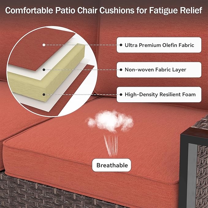Outdoor Chair Cushions 23" x 24" x 4", Patio Deep Seat Replacement Cushions Set with Zippered Removable Cover, Weather-Resistant Olefin Fabric for Garden Chair Sofa Couch, Set of 4, Red