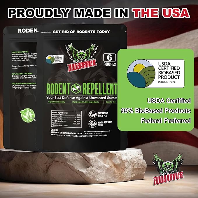 BugBarrier's Rodent Repellent Pouches – Plant-Powered Rat Mouse Deterrent, Indoor Mice, Natural Rat & Mouse Repellent Extra-Strength Peppermint & Rosemary Oils (Pack of 24)