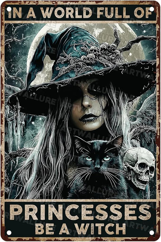 Goth Metal Tin Sign Vintage Halloween Wall Art Kitchen Witch Decoration Spooky Rustic Decor Tin Plaque Retro Iron Painting 8x12inch