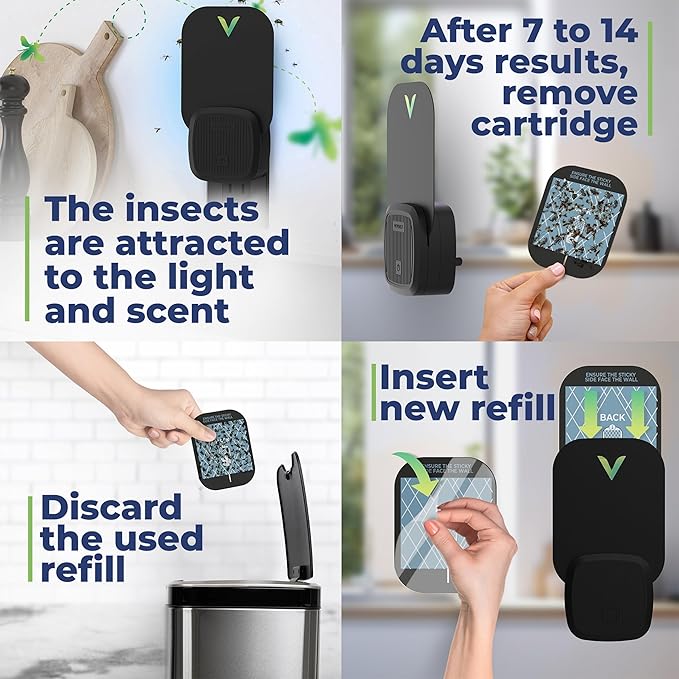 VEYOFLY Fly Trap Indoor, Fruit Fly Traps for Indoors, (4 Device + 12 Refills) Gnat Traps for House Indoor, Fly Catcher Indoor, Plug in Light Flying Insect Trap, Bug Light Killer, Fly Trap