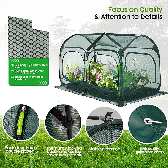 Poray Large 6.6x3.3FT Tunnel Plant Netting Cover, Pop up Crop Cage Gardening Net Cover for Protecting Vegetables &Fruits,Durable Gardening Net for Plant and Small Animals