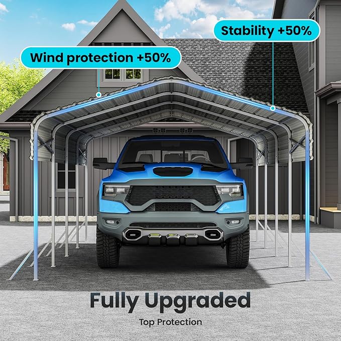 12x20 Carport, Heavy Duty Metal Car Port, All-Weather Protection, Easy Assembly for Cars, Trucks, Boats, Tractors, and Outdoor Storage