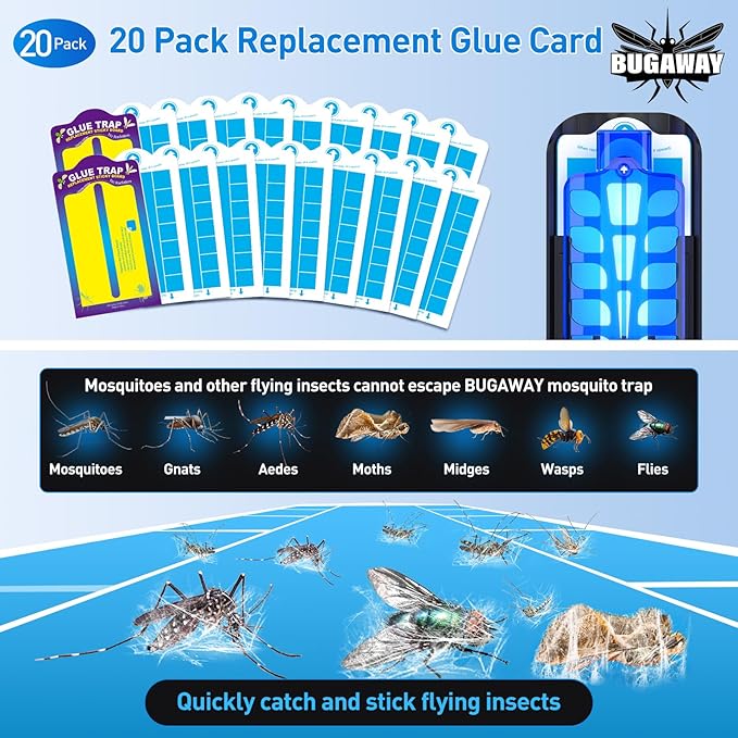 Fly Trap Indoor, 2 Devices with 20 Refills Fruit Fly Traps for Indoors, Flying Insect Trap Plug in Mosquito Bug Zapper Indoor for Home, Moths Catcher Gnats Traps for House with 9w Blue & UV Light