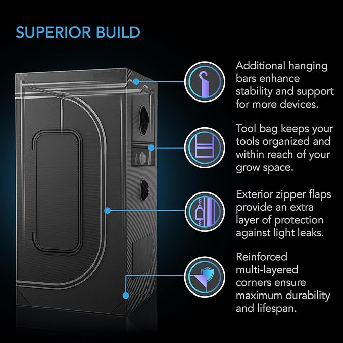 AC Infinity CLOUDLAB 811, Advance Grow Tent 10x10, Thickest 1" Poles, 2000D Mylar Canvas, Lab-Tested Highest Reflectivity, Largest Zipper Window, Controller Plate, 120" x 120" x 80" Indoor Growing