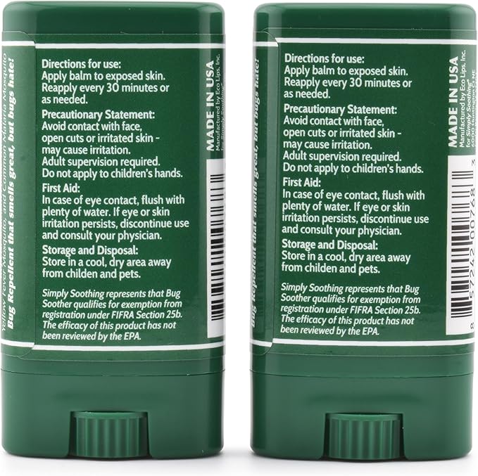 Bug Soother Balm - Natural Insect, Gnat, Black Fly, and Mosquito Deterrent - DEET Free - Safe for Adults, Kids, Pets, & Environment - Made in USA - 0.56 oz. (2-Pack)