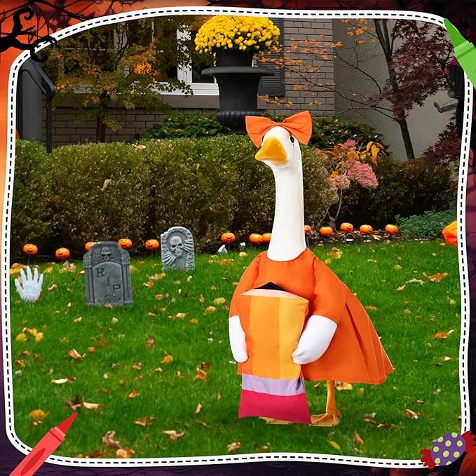Geyoga Halloween Porch Goose Outfit 23" Classroom Goose Clothes Fall Lawn School Garden Patio Yard Outdoor Decorations (Orange, Pencil)