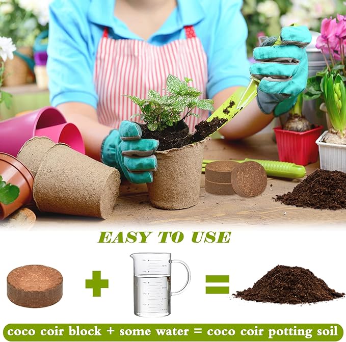 ZeeDix 50pcs (30mm) Coco Coir Pellets Organic Potting Soil for Planting Compressed Coco Coir Soil Coconut Soil Seed Starters for Indoors or Outdoors Bonsai Herbs Plants Flowers and Vegetables