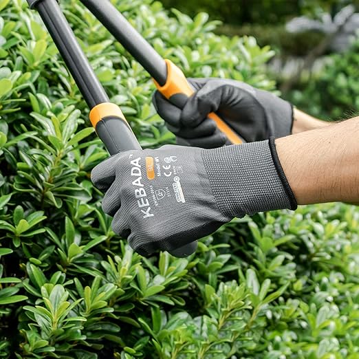 Kebada W1 Work Gloves for Men and Women, Touchscreen PU Coated Gloves with Grip, 50 Pairs Bulk Pack, Ideal for Warehouse Package Handling, Construction, Gardening, Gray X-Large