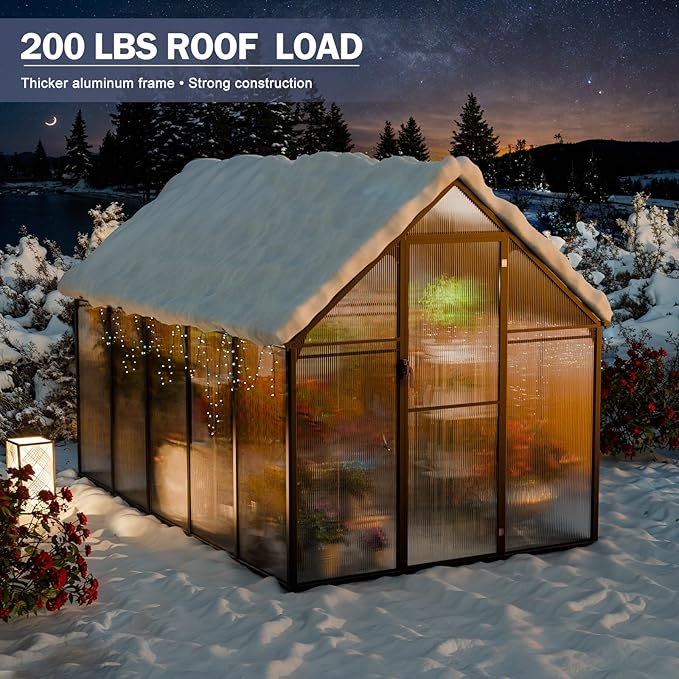 Outdoor Polycarbonate Greenhouse 10x6x6 FT Heavy Duty Aluminum Frame Outsides Green House Kit with Transparent Panels Windows Door for Backyard Garden, Walk in Plant Greenhouses,Black Thick Frame