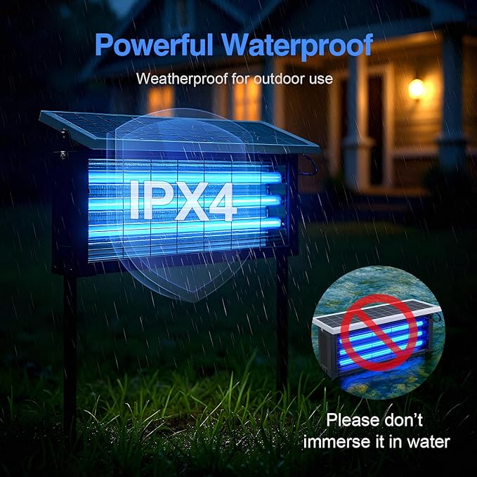 Solar Bug Zapper Outdoor, 30W Large Mosquito Zapper, Electric Mosquito Killer Outdoor, Waterproof & Portable Fly Killer, Rechargeable Flying Insect Trap for Patio, Yard, Garden, Home, Camping, Black