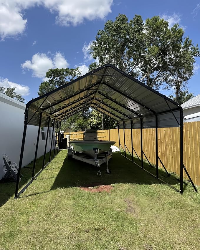 13'x26'x11' Oversized Metal Carport, Steel Heavy Duty Carport for All-Weather, Permanent Shelter for Boats, Pickup Trucks, and Tractors, N.W. 780 Lbs