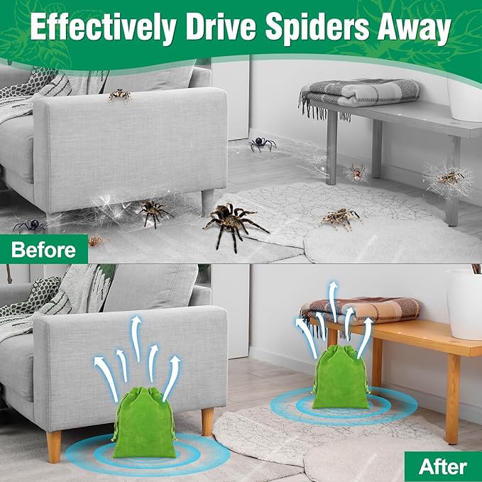 Spider Repellent for Indoor, 15 PCS Natural Spider Deterrent Pouches Peppermint Oil Spiders Roach Ant Away, Pest Control Spider Repellant Solution for House Garage Patio Attic, Family & Pet Safe
