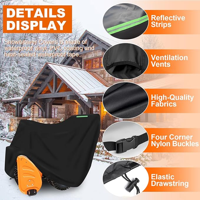 Snowblower Cover-Waterproof Heavy-Duty 600D Oxford Cloth Snow Blower/Thrower Cover Fit for PowerSmart, Snow Joe,Toro,EGO, Honda, Ryobi, Cub Cadet, Ariens, Troy Bilt, Black