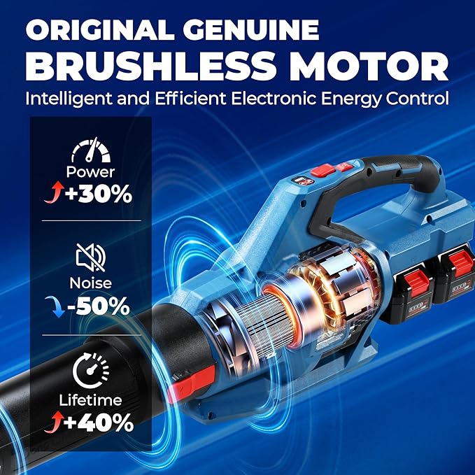 Dong Cheng 650 CFM Brushless Cordless Leaf Blower, 40V Battery Powered Blower with 2 * 4.0Ah Batteries & Charger, High-Efficiency Blower for Sidewalks, Driveways, Town Care, Blowing Leaves and Snow