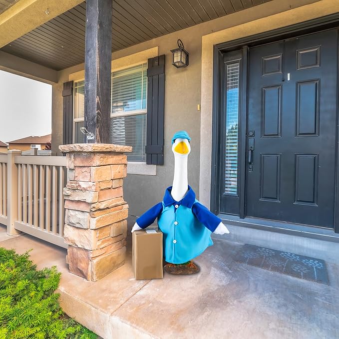 Delivery Porch Goose Outfit for 23'' Plastic Cement Statue Halloween Delivery Lawn Goose Costume Clothes for Garden Yard Patio Party Decoration Indoor Outdoor