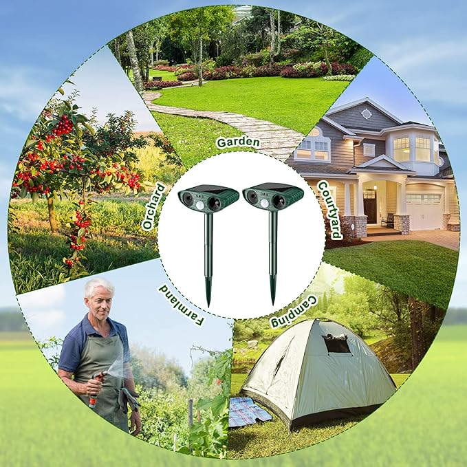 Ultrasonic Animal Repellent Outdoor Solar Powered Repeller Cat Dog Deer Deterrent Waterproof Motion Sensor Deterrent for Yard Garden Rabbit Squirrels Fox Pest(Green,2 Pieces)