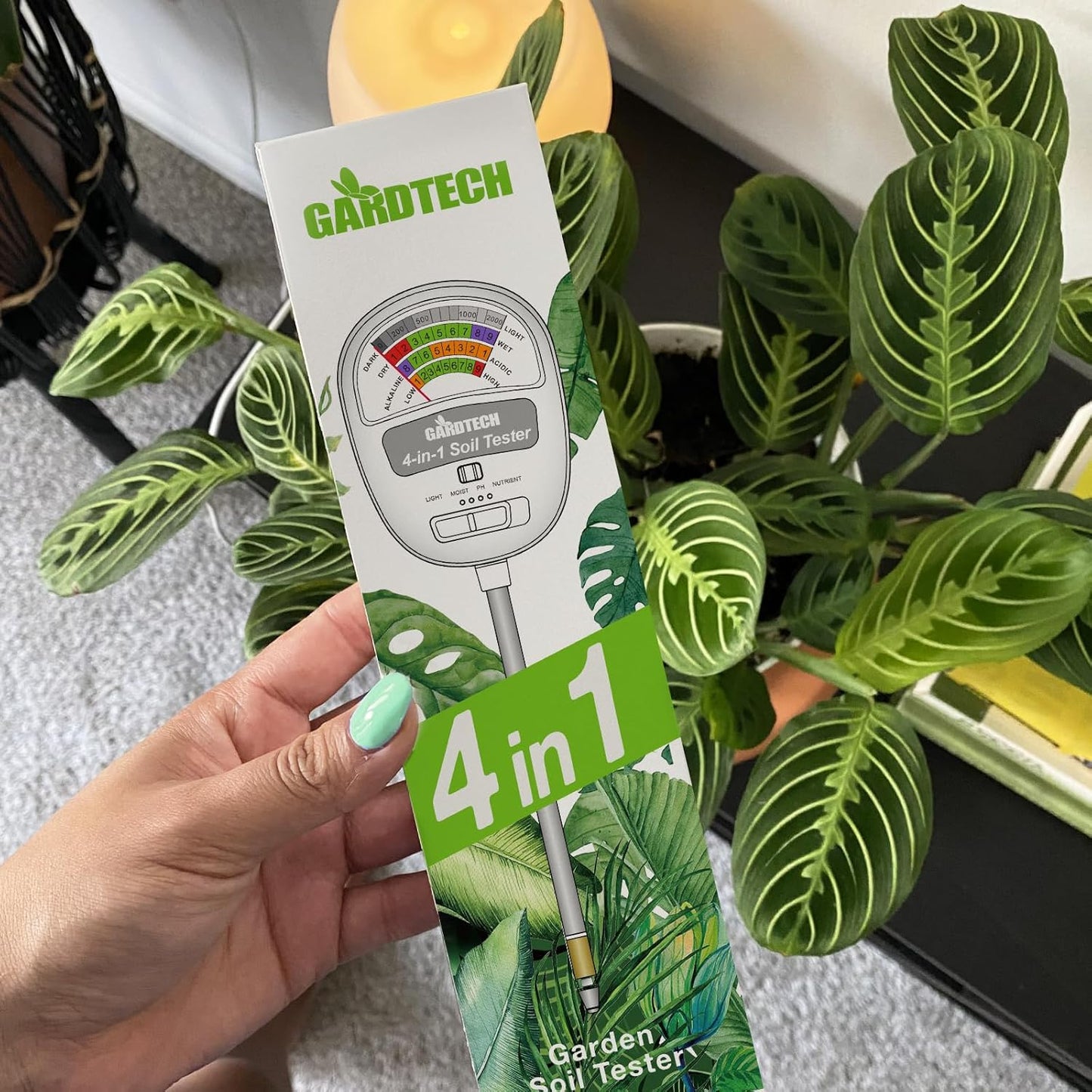 Gardtech Soil Moisture Meter - 4-in-1 Soil Test Kit Without Battery, Soil Moisture/Light/Nutrients/pH Meter for Plant, Garden, Lawn, Indoor & Outdoor（deep Green）