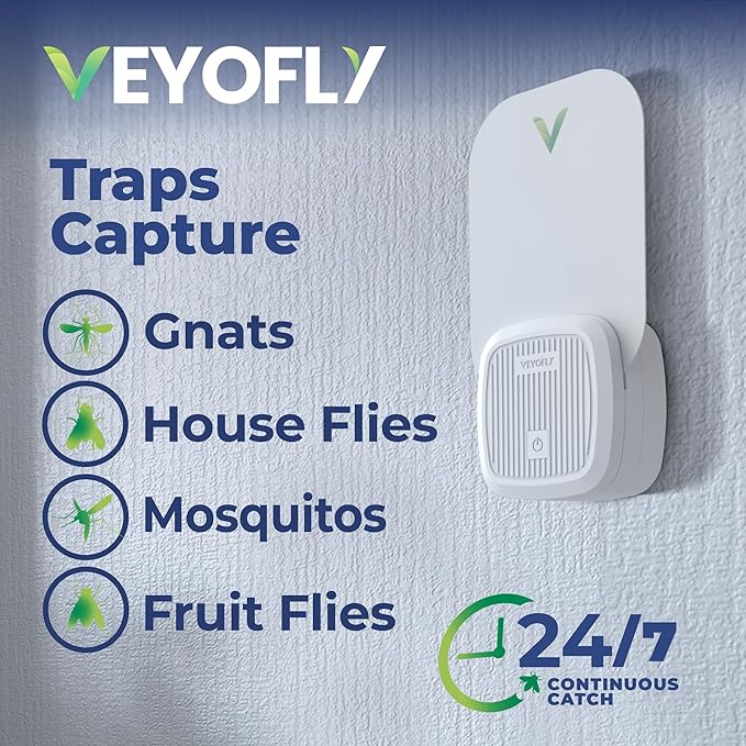 VEYOFLY Fly Trap Indoor, Fruit Fly Traps for Indoors, (1 Device + 3 Refills) Gnat Traps for House Indoor, Fly Catcher Indoor, Plug in Light Flying Insect Trap, Bug Light Killer, Fly Trap