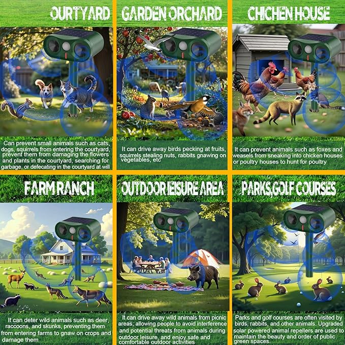 Powerful Cat Repellent Outdoor for Yard & Garden & Farm,Ultrasonic Animal Deterrent with Adjustable Sensitivity，Solar Pest Repellent, Racoon Squirrel Repellent Outdoor to Keep Unwanted Animals Away