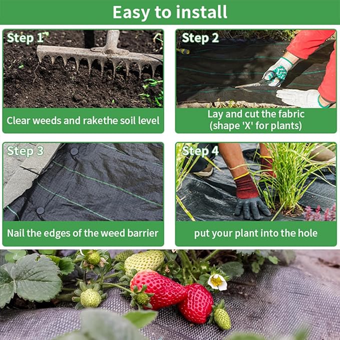 mupera 3x300FT Weed Barrier Fabric - Heavy Duty Polypropylene, Black, Commercial Ground Cover for Raised Beds/Driveway, UV Resistant Weed Block, Stops Weeds & Roots