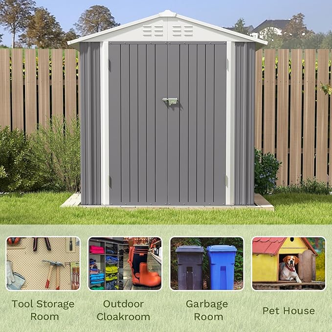 Patiowell 6x4 FT Outdoor Storage Shed, Water-Resistance Metal Outdoor Sheds with Vents & Lock, Garden Shed of Galvanized Steel for Lawn, Patio, Backyard Garden Tools, Bikes, Green