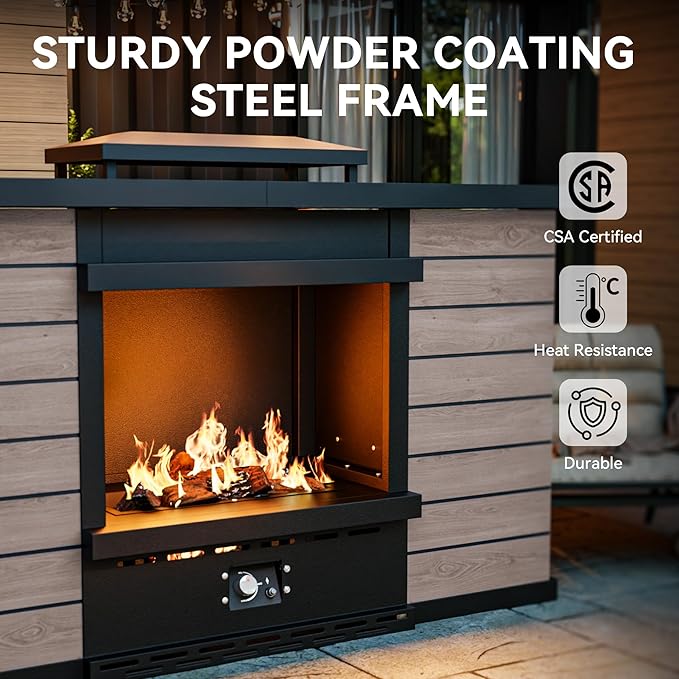 63" Outdoor Propane Fireplace with Built-in Tank Design, 50,000 BTU Outdoor Gas Fire Pit with CSA Certified, Dust Cover, Smokeless Ceramic Wood, Adjustable Flame for Patio, Garden, Deck