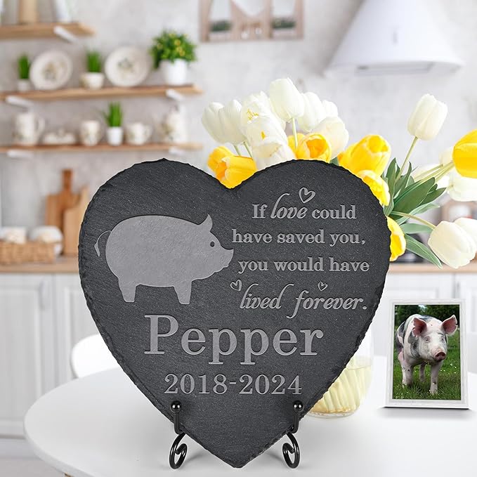Pig Memorial Stone Pig Garden Statue - Pig Memorial Gifts - Pig Tombstone - Pig Loss Gift - Loss of Pet Pig - Heart