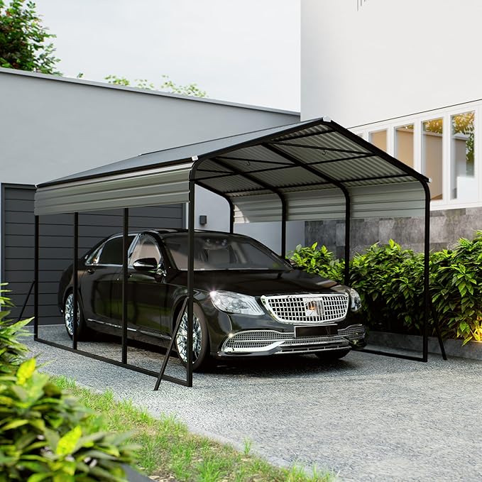10x15 FT Metal Carport, Heavy Duty Carports Canopy with Galvanized Steel Frame & Roof, Outdoor Garage Car Port for All-Weather, Outdoor Galvanized Shelter for Car, Boats and Truck