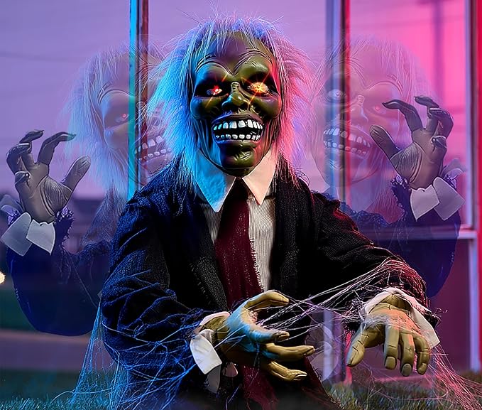 Hourleey Halloween Decorations Outdoor, Animated Scary Zombie Groundbreaker with Creepy Sound, Animatronics Glowing Eyes Zombie Props for Outside Graveyard Lawn Yard Haunted House Decor