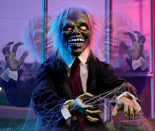 Hourleey Halloween Decorations Outdoor, Animated Scary Zombie Groundbreaker with Creepy Sound, Animatronics Glowing Eyes Zombie Props for Outside Graveyard Lawn Yard Haunted House Decor
