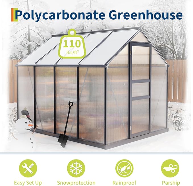 Greenhouses for Outdoors, Polycarbonate Greenhouse with Quick Setup Structure & Roof Vent, Heavy Duty Frame Walk-in Green Houses for Outside Garden Backyard