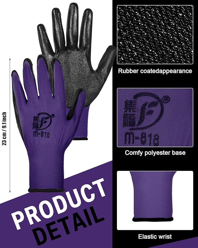 72 Pairs Gardening Work Gloves Bulk for Men Women, Rubber Coated Garden Multipack Safety Construction Glove