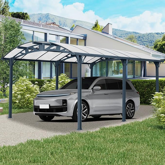 KEIKI 12x16x8 FT Aluminum Metal Outdoor Carport with Polycarbonate Roof,Heavy Duty Vehicle Shed Canopy for Car,Truck and Boats