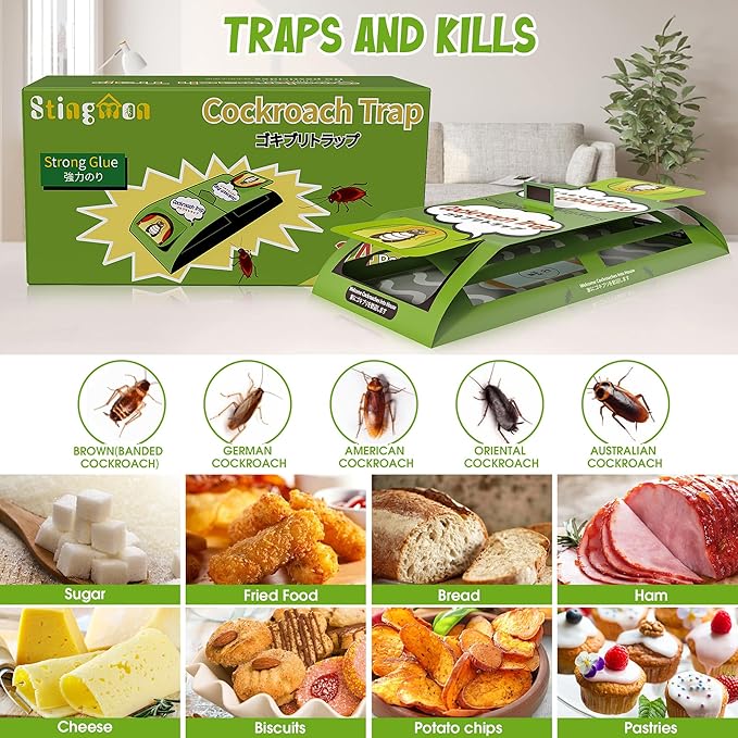 24 Pack Roach Traps Indoor, Sticky Traps for Cockroaches Indoor Home, Sticky Glue Roach Traps, Roach Bait Cockroach Trap for Roach Ants Spiders