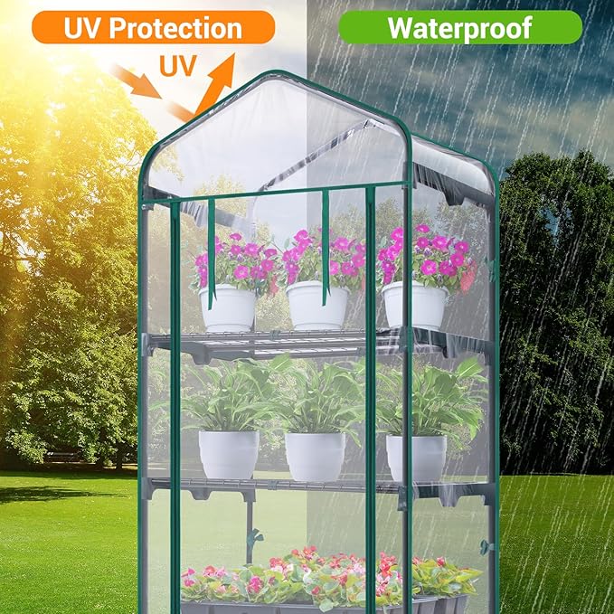 Mini Greenhouse for Outdoors Indoor: Ohuhu Small Plants Green House with 5 Tier Shelves, Portable Plastic Greenhouses with Heavy Duty Transparent PVC Cover for Garden Patio Backyard Porch Balcony