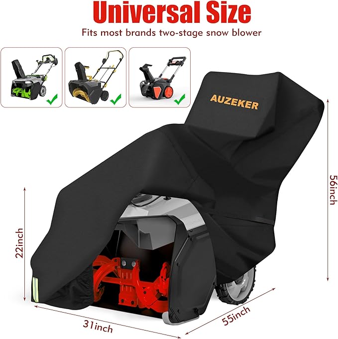 Snow Blower Cover, 900D Snowblower Covers Oxford Fabric Waterproof, Outdoor Snow Thrower Cover Heavy Duty, Universal Size Fits Single and Two Stage Snow Blowers, Water, Wind, UV-Black