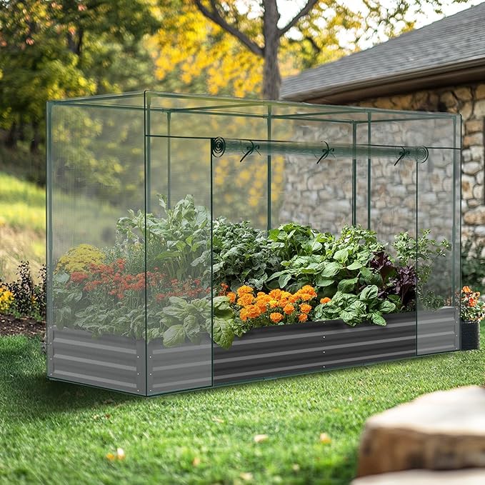 Crop Cages for Garden Plant, 9.8x3.3x6 Ft Plant Protection Tent with Zippered Door, Raised Bed Cover, Garden Bed Cover with Frame, Wind-Resistant Plant Cages for Outdoor Plants Vegetable Flower