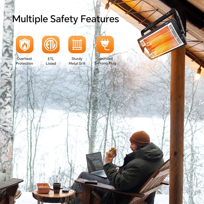 Shinic Garage Heater, 1500W Ceiling Mounted Shop Heater with Remote Control, 5 Mode Settings, 90° Tilting, Overheat Protection & ETL Listed for Indoor/Outdoor Use,Black