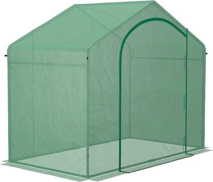 Outsunny 6' x 3' x 5' Portable Walk-in Greenhouse, PE Cover, Steel Frame Garden Hot House, Zipper Door, Top Vent for Flowers, Vegetables, Saplings, Tropical Plants, Green