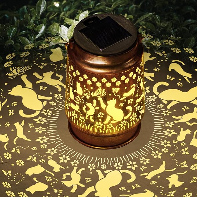 Cat Lover Gifts for Mom/Women//Grandma/Sister,Cat Solar Light Gifts Mother Day Gift Solar Lanterns Outdoor Waterproof Cat Lights Led Mason Jar Hanging Lamps Decor for Garden Yard Patio