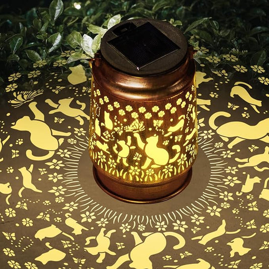 Cat Lover Gifts for Mom/Women//Grandma/Sister,Cat Solar Light Gifts Mother Day Gift Solar Lanterns Outdoor Waterproof Cat Lights Led Mason Jar Hanging Lamps Decor for Garden Yard Patio