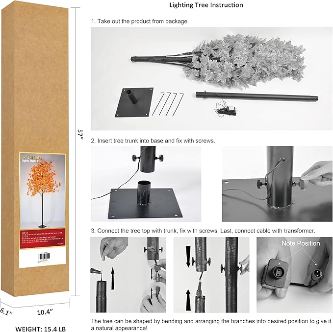 Lightshare Maple Tree 8 ft. - 264 LED Warm White Lights, Natural Looking Maple Leaves