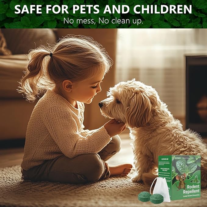 Mouse Rodent Repellent, 48 Pack Peppermint Lemon Oil Mice Repellent for Squirrel Rats Spider Pests, Natural Deterrent for Kitchen, Warehouse, Car, Cat, Indoor, Outdoor Safe for Pets & Family