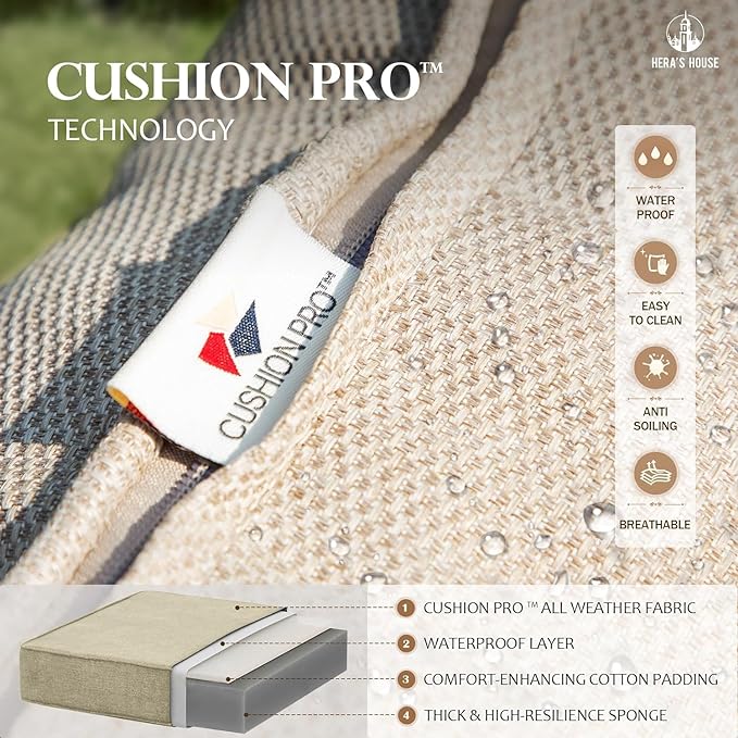 HERA'S HOUSE 7 Piece Patio Furniture Set, 4 x Fixed Metal Cushioned Chair, 2 x Cushioned Ottoman, 1 x 3-Seat Sofa, Outdoor Conversation Set for Lawn Garden Backyard Poolside